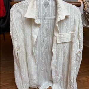 Women’s Creamy White Textured Button Up Shirt